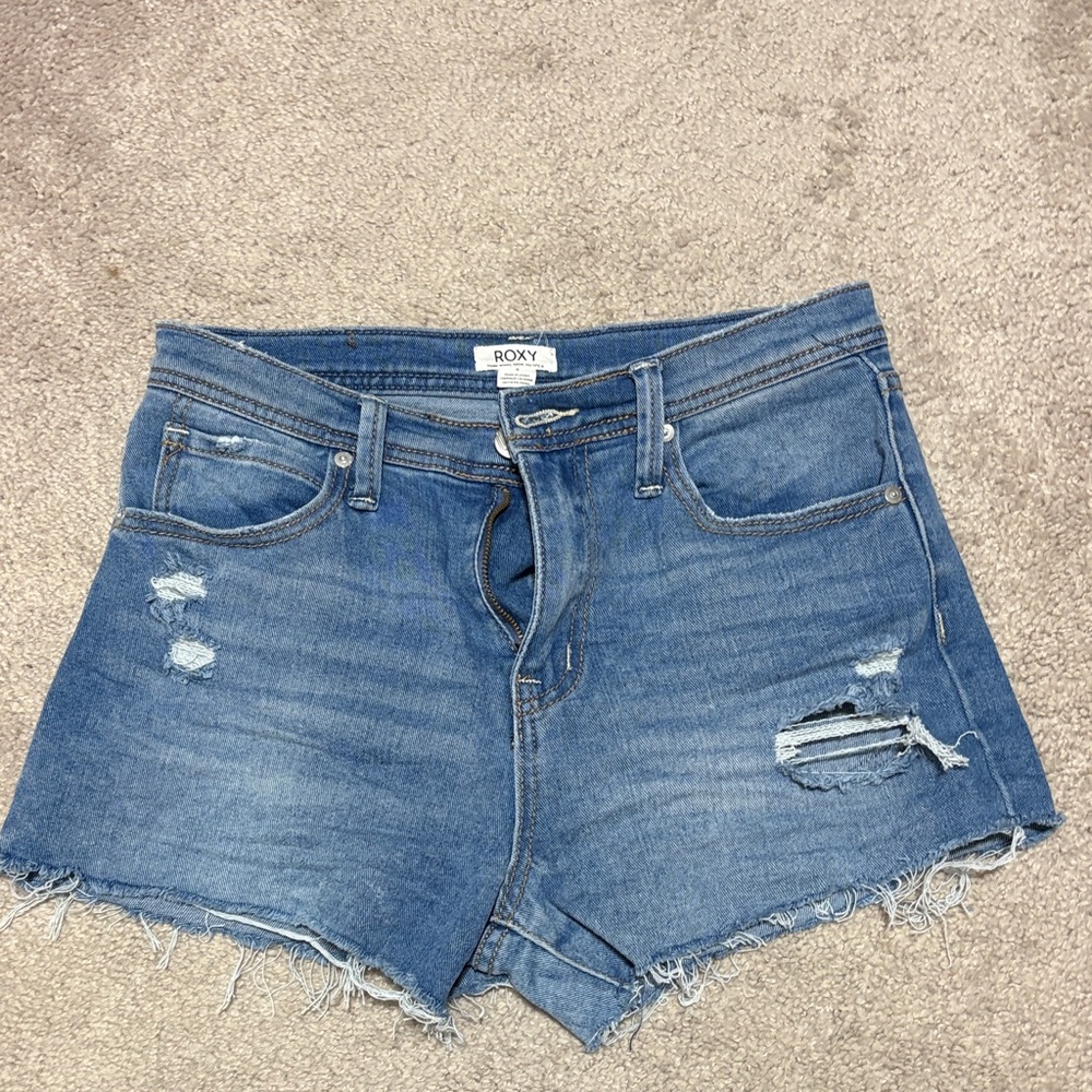 Roxy Distressed Light Blue Jean Shorts